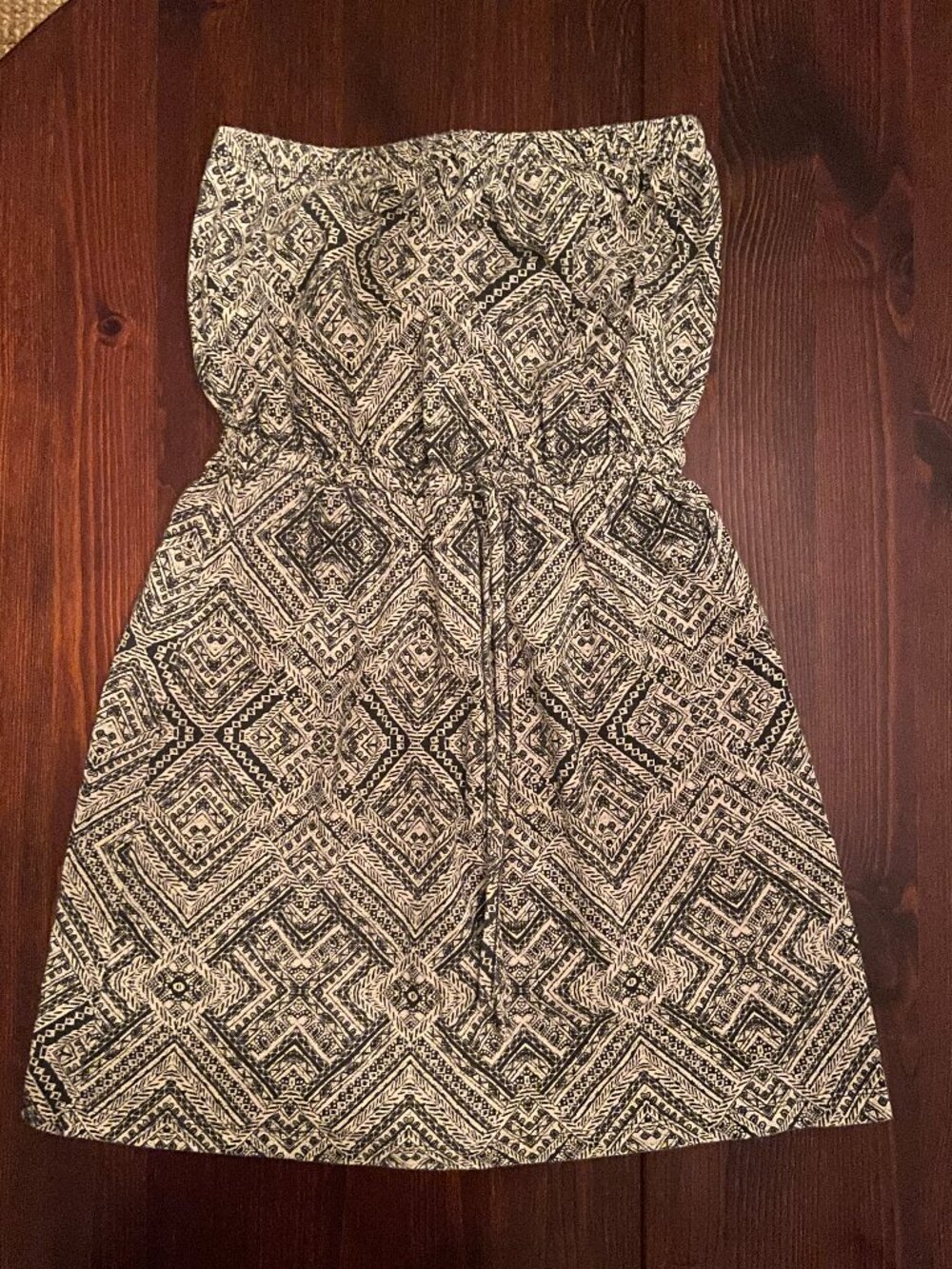 Mossimo Patterned Minidress/Beach Cover Up Strapless, Black and Ivory, Size S